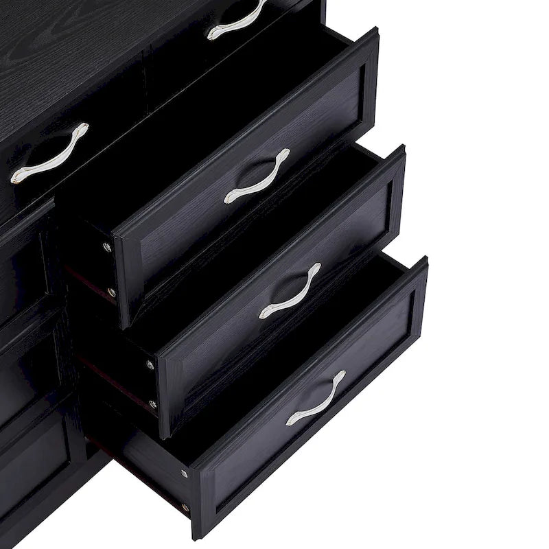 Bedroom dresser, 9 drawer long dresser with antique handles, wood chest of drawers for kids room, living room, entry and hallway