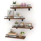 Floating Shelves Wall Set of 4, Hanging Storage Wall Shelf with Metal Guardrail