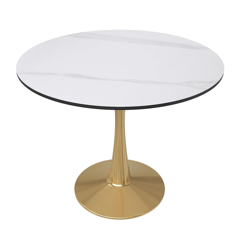 31 Round Dining Table (4-Seater) — Sintered Stone Top, Gold Steel Base; Suitable for Kitchens and Dining Rooms