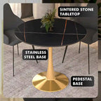 31 Round Dining Table (4-Seater) — Sintered Stone Top, Gold Steel Base; Suitable for Kitchens and Dining Rooms