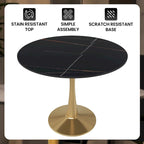 31 Round Dining Table (4-Seater) — Sintered Stone Top, Gold Steel Base; Suitable for Kitchens and Dining Rooms