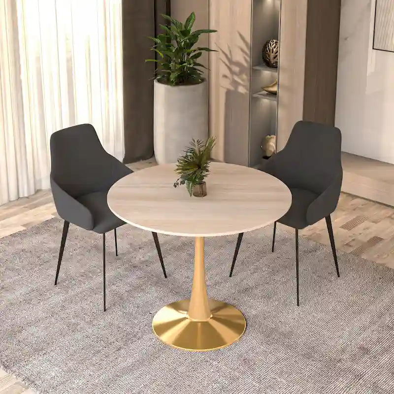 31 Round Dining Table (4-Seater) — Sintered Stone Top, Gold Steel Base; Suitable for Kitchens and Dining Rooms