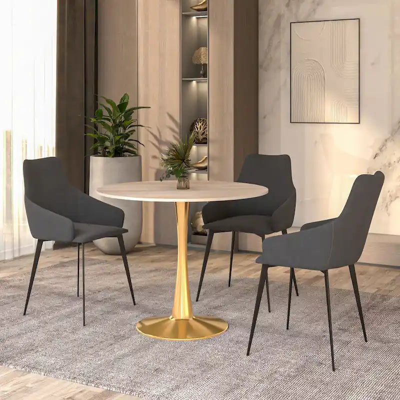31 Round Dining Table (4-Seater) — Sintered Stone Top, Gold Steel Base; Suitable for Kitchens and Dining Rooms