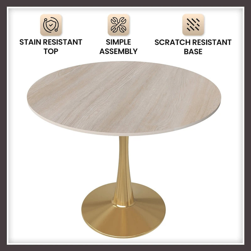 31 Round Dining Table (4-Seater) — Sintered Stone Top, Gold Steel Base; Suitable for Kitchens and Dining Rooms