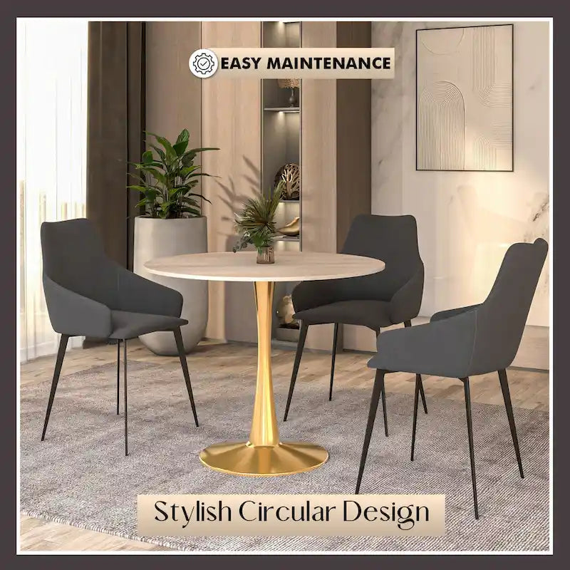31 Round Dining Table (4-Seater) — Sintered Stone Top, Gold Steel Base; Suitable for Kitchens and Dining Rooms