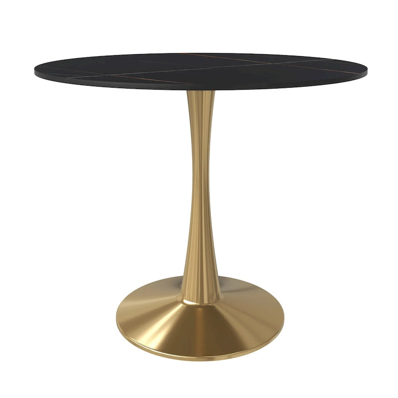 31 Round Dining Table (4-Seater) — Sintered Stone Top, Gold Steel Base; Suitable for Kitchens and Dining Rooms
