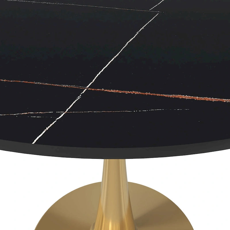 31 Round Dining Table (4-Seater) — Sintered Stone Top, Gold Steel Base; Suitable for Kitchens and Dining Rooms