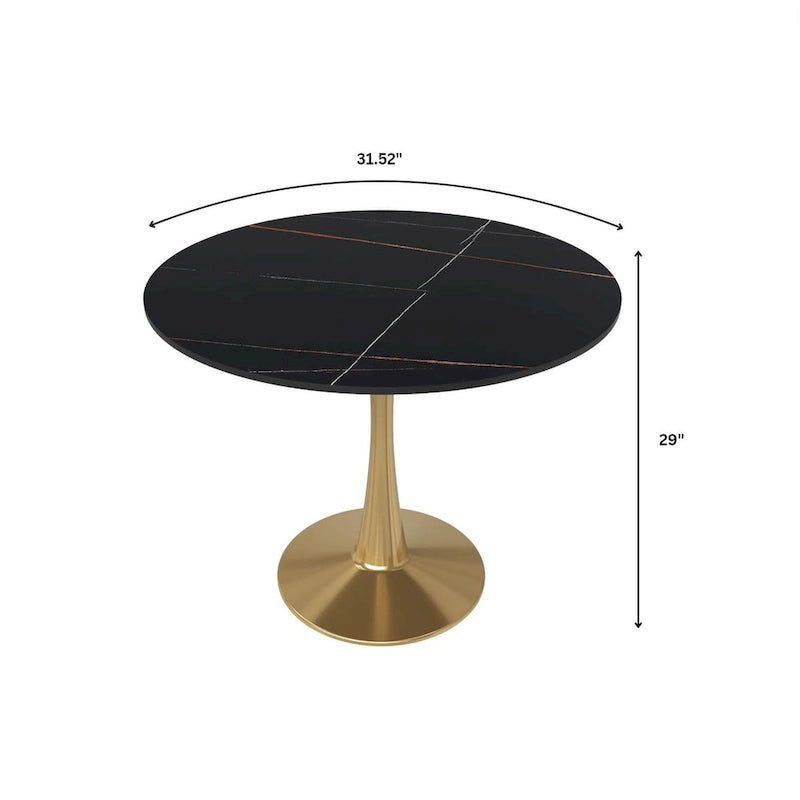 31 Round Dining Table (4-Seater) — Sintered Stone Top, Gold Steel Base; Suitable for Kitchens and Dining Rooms