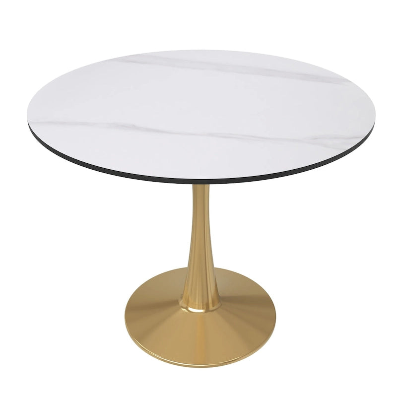 31 Round Dining Table (4-Seater) — Sintered Stone Top, Gold Steel Base; Suitable for Kitchens and Dining Rooms