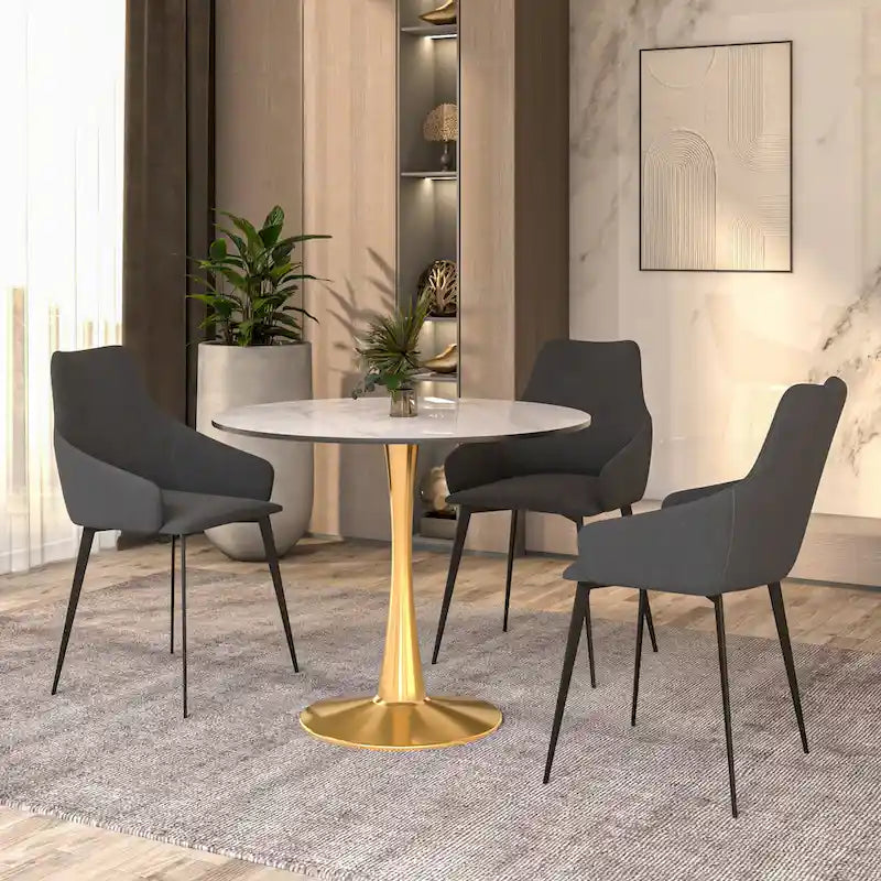 31 Round Dining Table (4-Seater) — Sintered Stone Top, Gold Steel Base; Suitable for Kitchens and Dining Rooms