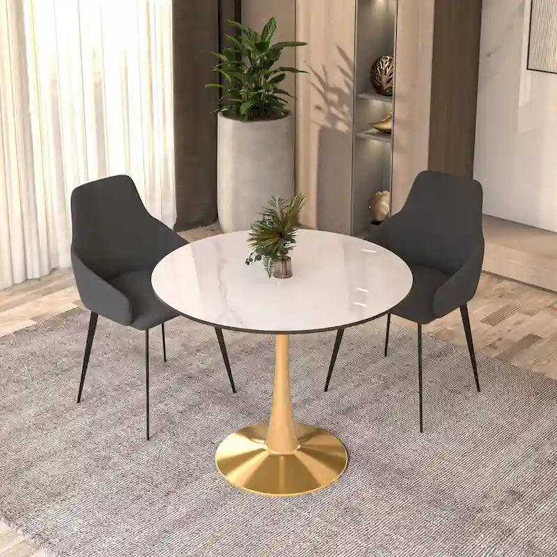 31 Round Dining Table (4-Seater) — Sintered Stone Top, Gold Steel Base; Suitable for Kitchens and Dining Rooms