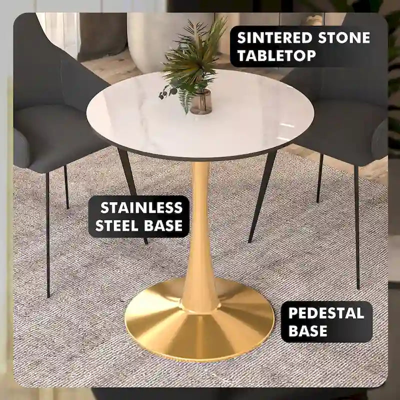 31 Round Dining Table (4-Seater) — Sintered Stone Top, Gold Steel Base; Suitable for Kitchens and Dining Rooms