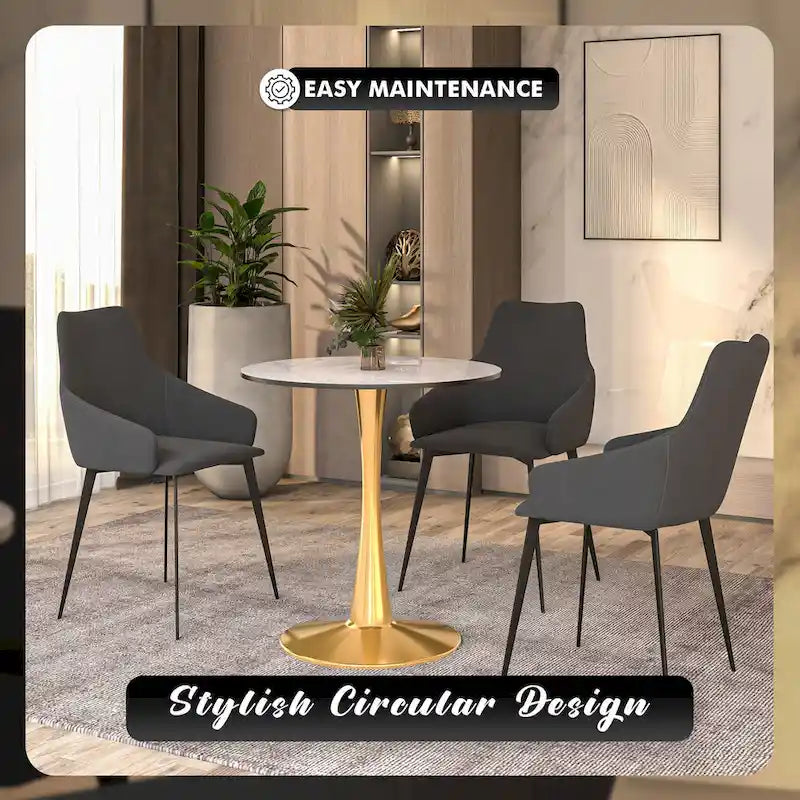 31 Round Dining Table (4-Seater) — Sintered Stone Top, Gold Steel Base; Suitable for Kitchens and Dining Rooms
