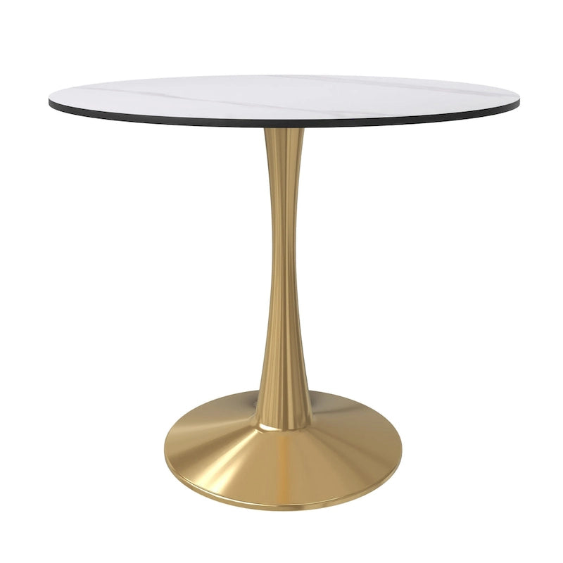 31 Round Dining Table (4-Seater) — Sintered Stone Top, Gold Steel Base; Suitable for Kitchens and Dining Rooms