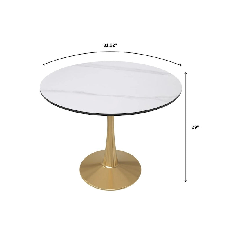 31 Round Dining Table (4-Seater) — Sintered Stone Top, Gold Steel Base; Suitable for Kitchens and Dining Rooms