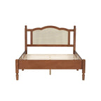 Wooden Platform Bed with Natural Rattan Headboard