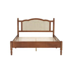 Wooden Platform Bed with Natural Rattan Headboard