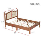 Wooden Platform Bed with Natural Rattan Headboard