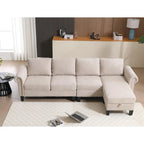 Convertible Sectional Sofa with Storage Ottoman, L-Shaped Couch, Beige, Modern Design
