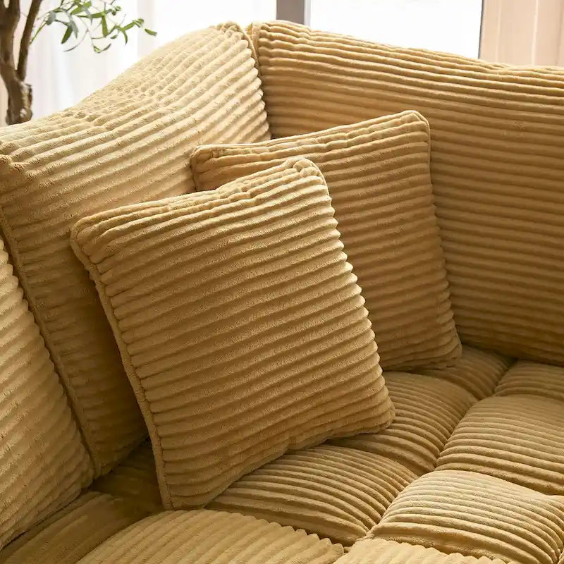 5-Seat Oversized Sectional Sofa, Yellow Corduroy, Convertible Sleeper Couch