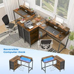 GIMMYFIVE L Shaped Gaming Desk with Power Outlets & LED Lights