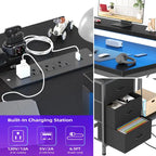 GIMMYFIVE L Shaped Gaming Desk with Power Outlets & LED Lights