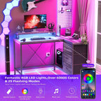 GIMMYFIVE L Shaped Gaming Desk with Power Outlets & LED Lights
