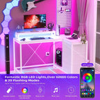 GIMMYFIVE L Shaped Gaming Desk with Power Outlets & LED Lights