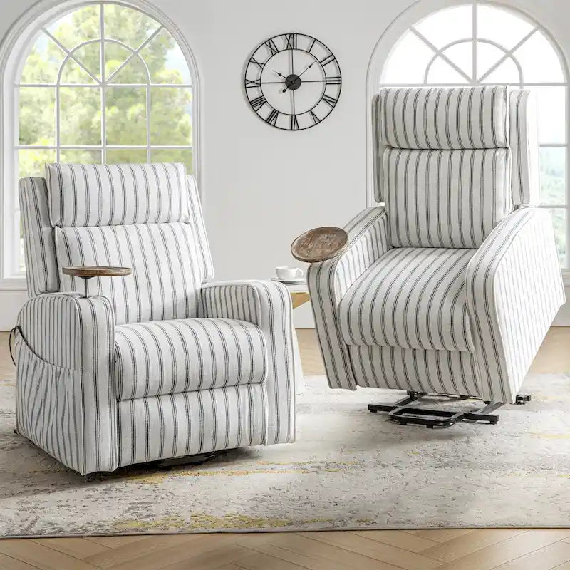 Modern Electric Lift, Massage, and Heated Recliner Sofa (with Charging Port and Solid Wood Tray) — 2-Piece Set