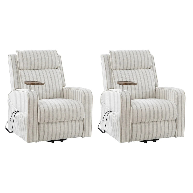 Modern Electric Lift, Massage, and Heated Recliner Sofa (with Charging Port and Solid Wood Tray) — 2-Piece Set
