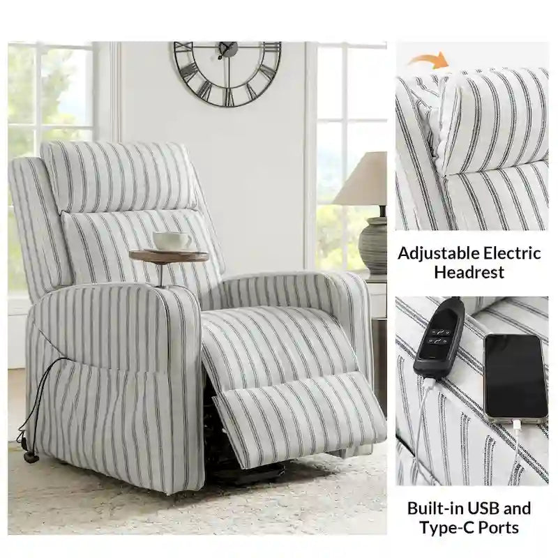 Modern Electric Lift, Massage, and Heated Recliner Sofa (with Charging Port and Solid Wood Tray) — 2-Piece Set