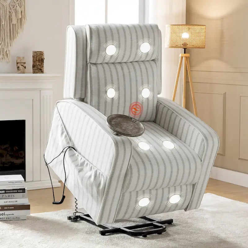Modern Electric Lift, Massage, and Heated Recliner Sofa (with Charging Port and Solid Wood Tray) — 2-Piece Set