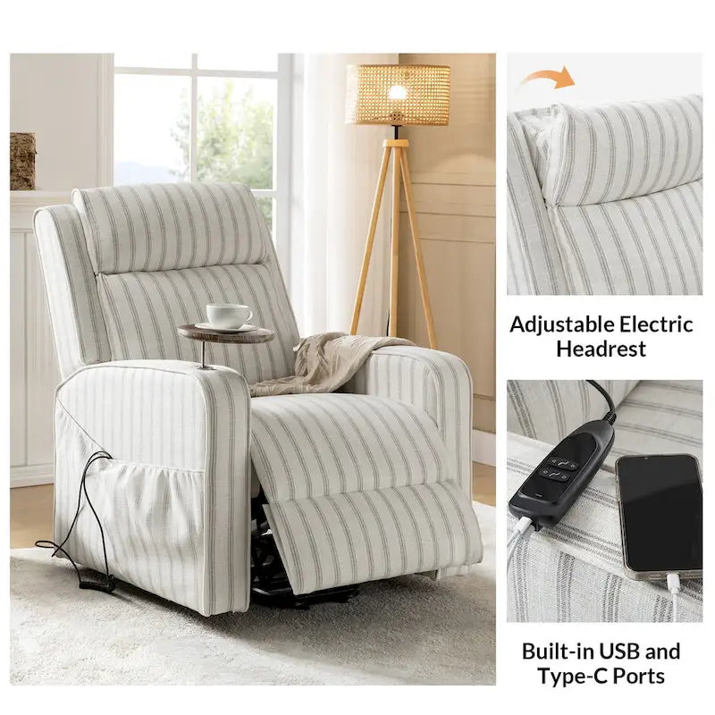 Modern Electric Lift, Massage, and Heated Recliner Sofa (with Charging Port and Solid Wood Tray) — 2-Piece Set